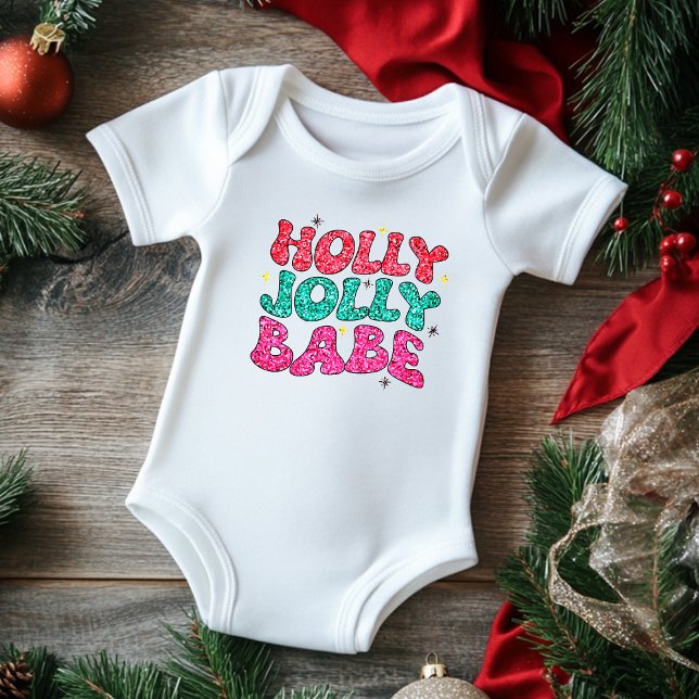Body Para Bebé Navidad Holly Alegre Bebe Escritura Moderna Brilla (Subido por el creador)
