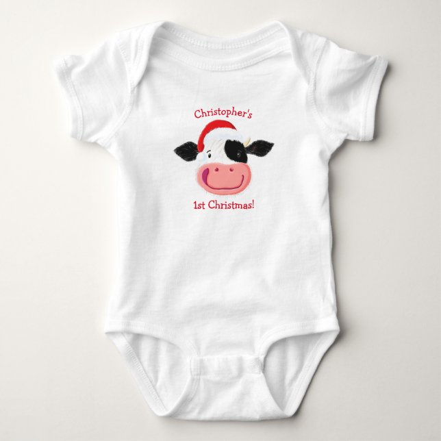 Body Para Bebé Navidades 1.º Feliz Holstein Personalizado (Anverso)
