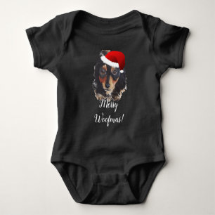 Body Para Bebé Navidades Black Tan Long Haired Doxie Santa Hat