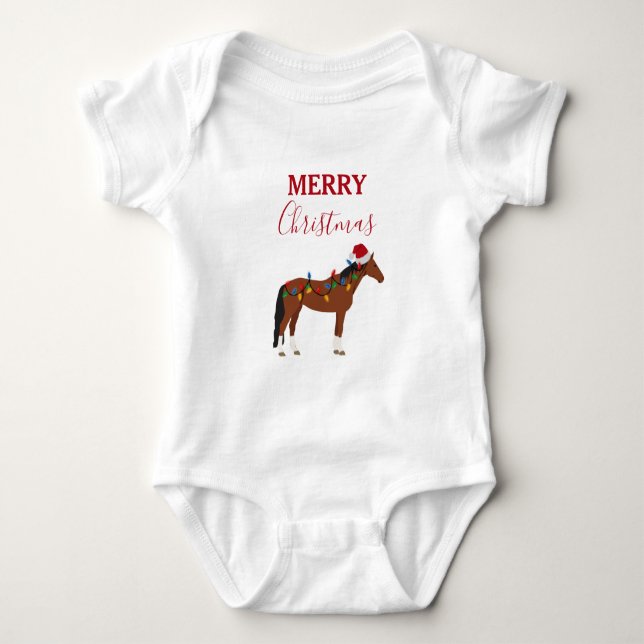Body Para Bebé Navidades Caballo Santa Hat Xmas Luces (Anverso)