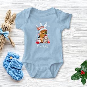 Body Para Bebé Navidades Cachorro Gingerbread Letra Letra F Boy