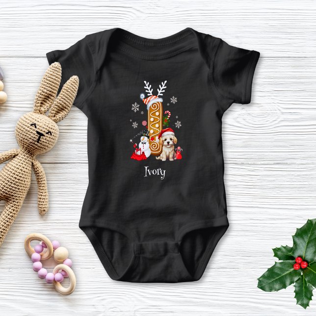 Body Para Bebé Navidades Cachorro Gingerbread Nombre Letra I Boy (Subido por el creador)