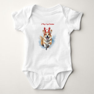 Body Para Bebé Navidades Corgi con corbatas de renos saltando