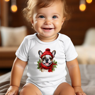 Body Para Bebé Navidades de acuarela Bulldog francés