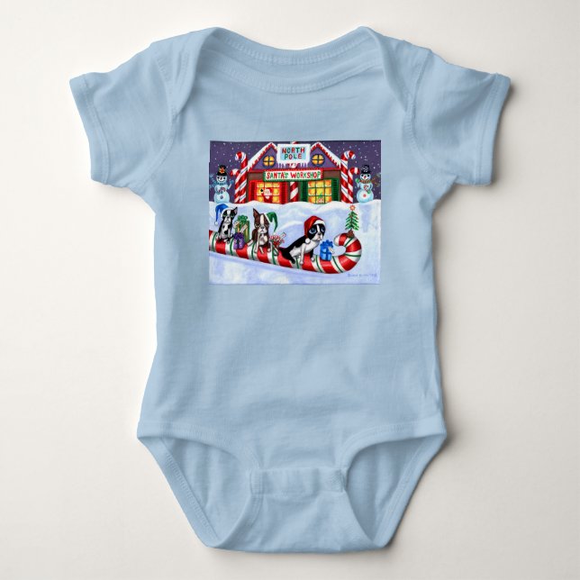 Body Para Bebé Navidades de Candy Cane Santa de Boston Terriers (Anverso)