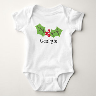 Body Para Bebé Navidades de Cute Holly y Berries personalizados