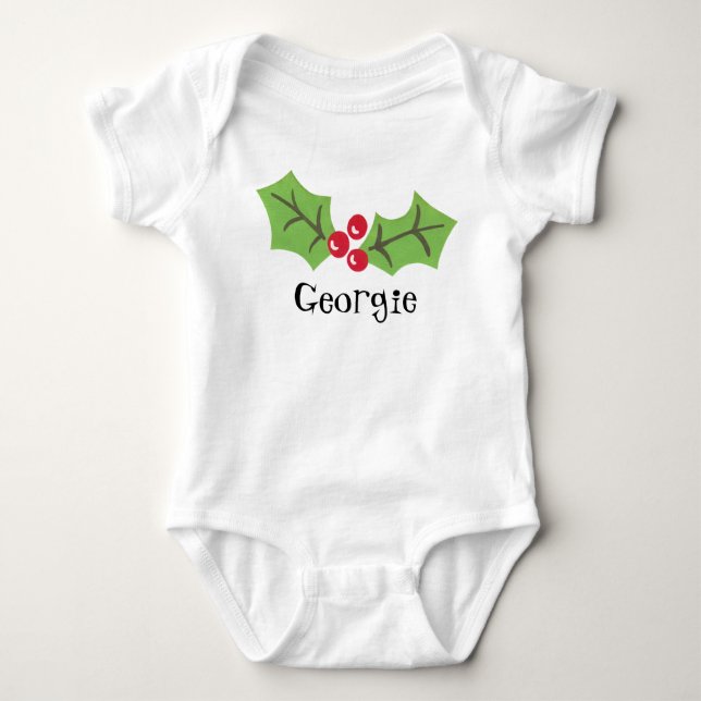 Body Para Bebé Navidades de Cute Holly y Berries personalizados (Anverso)