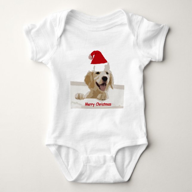 Body Para Bebé Navidades de Golden Retriever con Santa Hat (Anverso)