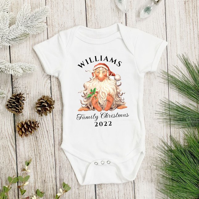 Body Para Bebé Navidades de la familia Retro Santa con nombre y a (Subido por el creador)