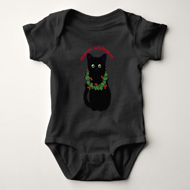 Body Para Bebé Navidades de Meowy Red plaid holly berries (Anverso)
