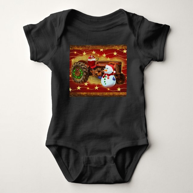 Body Para Bebé Navidades de Tractores Rojos de Frosty (Anverso)
