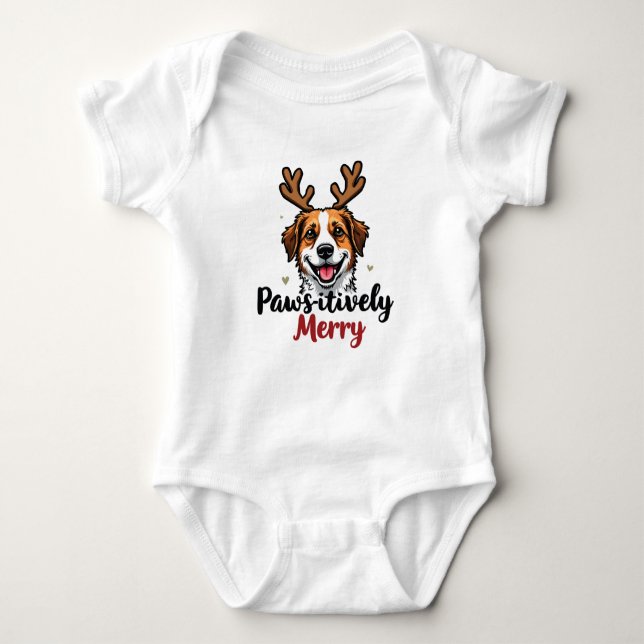 Body Para Bebé Navidades divertidos y prometedores renos de perro (Anverso)