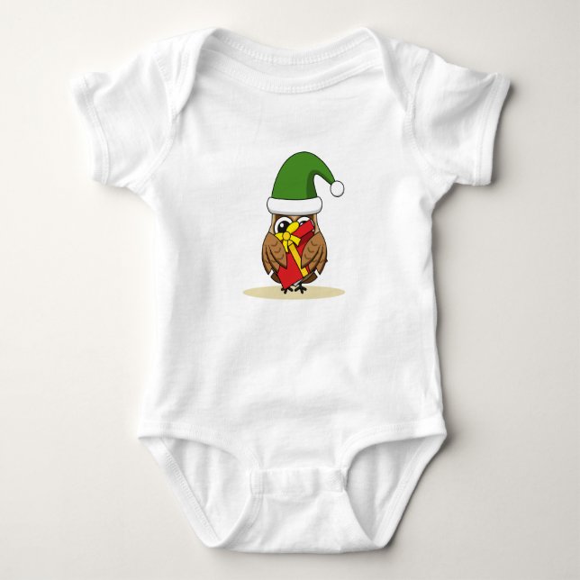 Body Para Bebé Navidades Elf Owl con presente (Anverso)
