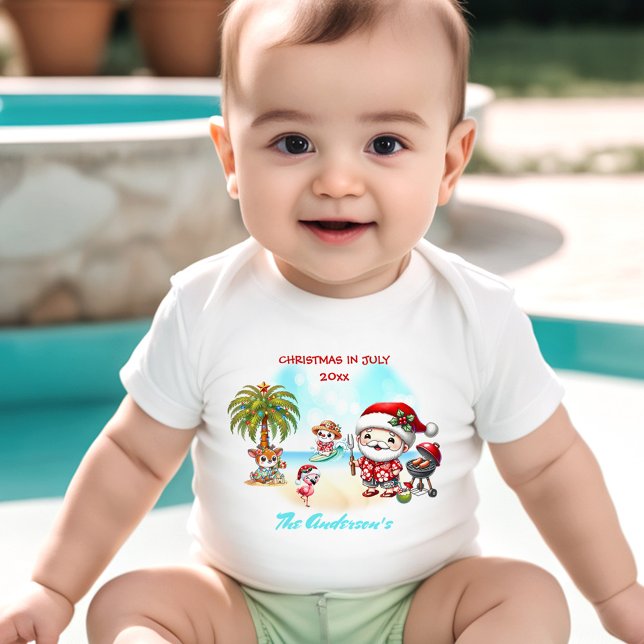 Body Para Bebé Navidades En Julio Nombre De Verano Cute Santa Tro (Christmas In July Cute Santa Tropical Summer Name Baby Bodysuit)