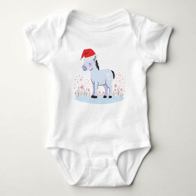 Body Para Bebé Navidades felices caballos con Santa Hat y flores (Anverso)