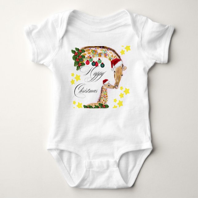 Body Para Bebé Navidades felices con una familia amorosa de jiraf (Anverso)