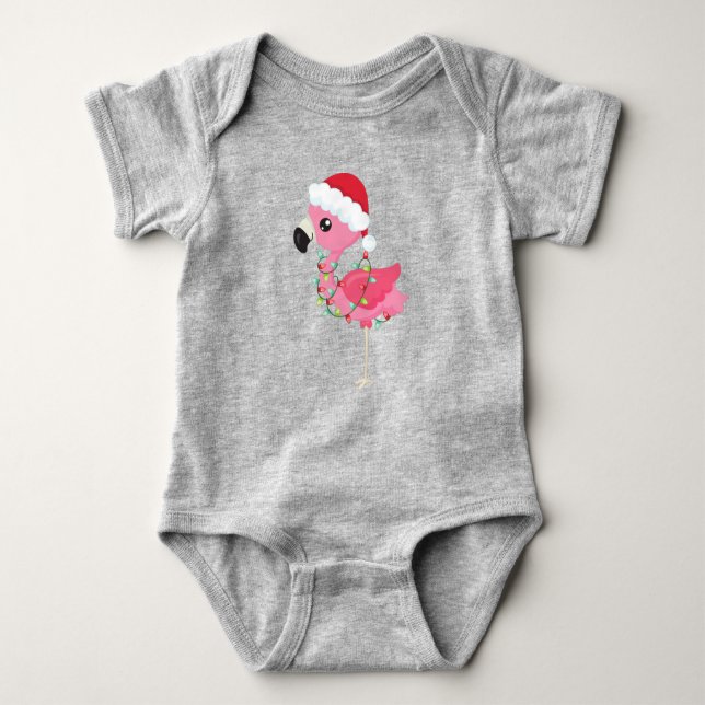 Body Para Bebé Navidades Flamingo, Santa Hat, Navidades Luces (Anverso)