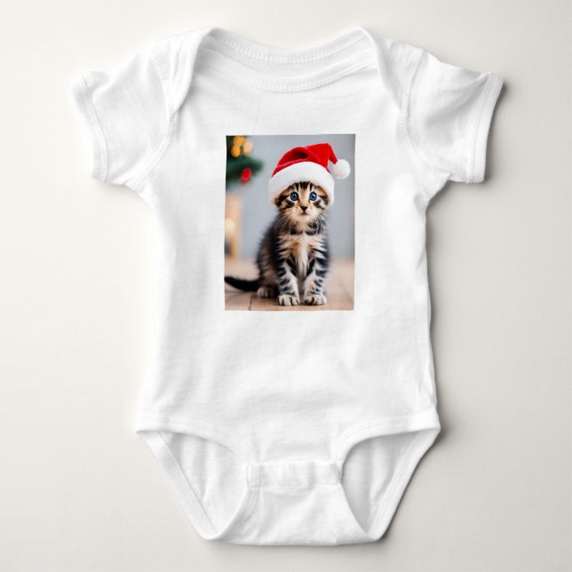 Body Para Bebé Navidades Gato Kitty con Sombrero Santa, Gatito (Anverso)