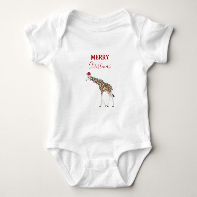 Body Para Bebé Navidades Giraffe divertidos animales con Santa Ha (Anverso)