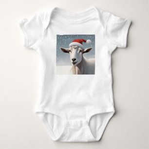 Body Para Bebé Navidades Goat con fondo de nieve Santa Hat