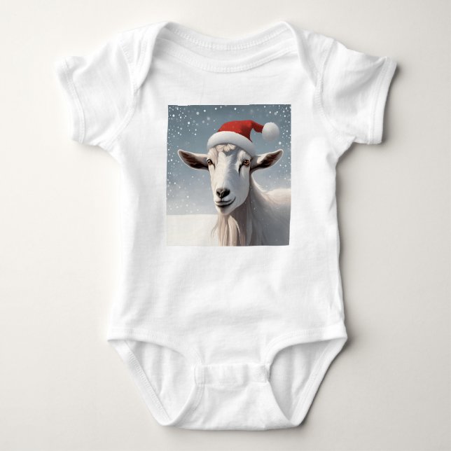 Body Para Bebé Navidades Goat con fondo de nieve Santa Hat (Anverso)