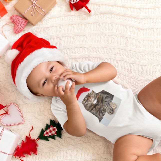 Body Para Bebé Navidades Humbug Foto con Santa Hat (Christmas Cat Humbug Photo with Santa Hat Baby Bodysuit)