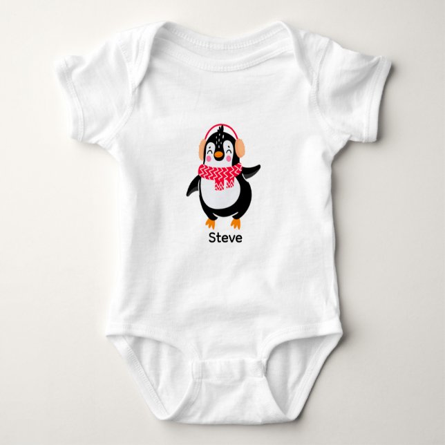Body Para Bebé Navidades Jolly Penguin en una bufanda con bocanad (Anverso)