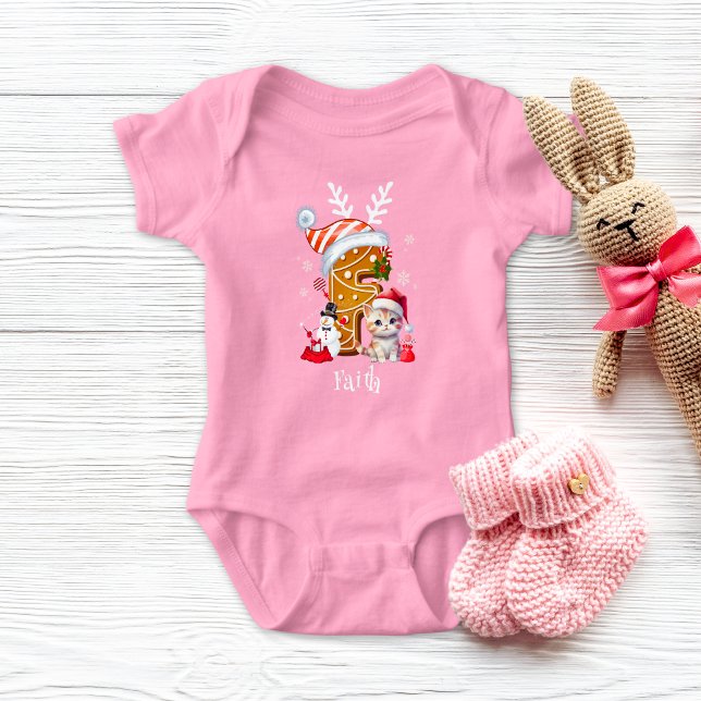 Body Para Bebé Navidades Kitten Gingerbread Letra Letra F Chica (Subido por el creador)