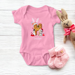Body Para Bebé Navidades Kitten Gingerbread Nombre Letra H Chica