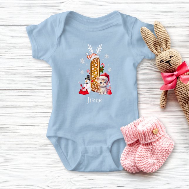 Body Para Bebé Navidades Kitten Gingerbread Nombre Letra I Chica (Subido por el creador)