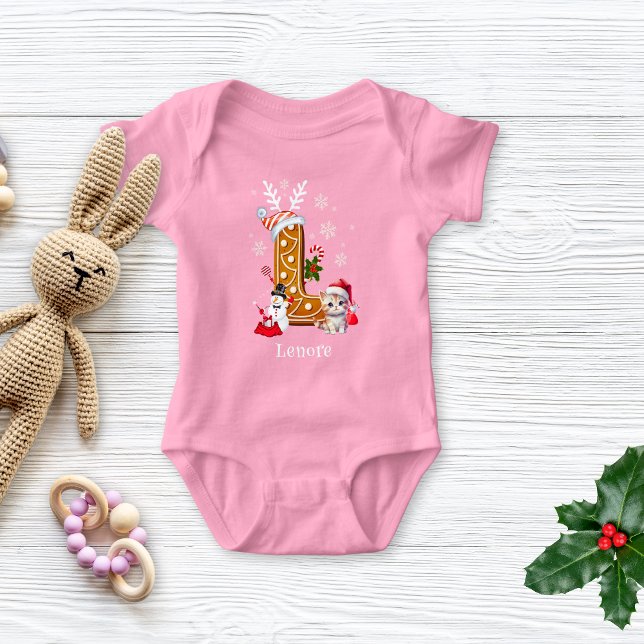 Body Para Bebé Navidades Kitten Santa Gingerbread Letra L Chica (Subido por el creador)