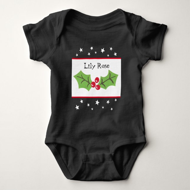 Body Para Bebé Navidades personalizados Holly & Berries (Anverso)