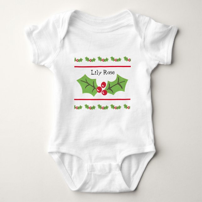 Body Para Bebé Navidades personalizados Holly & Berries (Anverso)