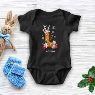 Body Para Bebé Navidades Santa Gingerbread Nombre Letra L Boy