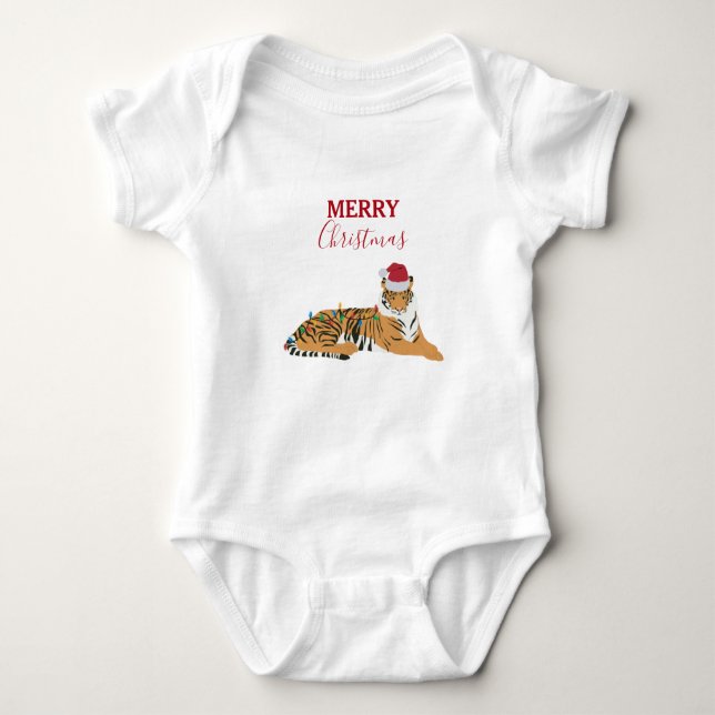 Body Para Bebé Navidades tigre animales graciosos con Santa Hat (Anverso)