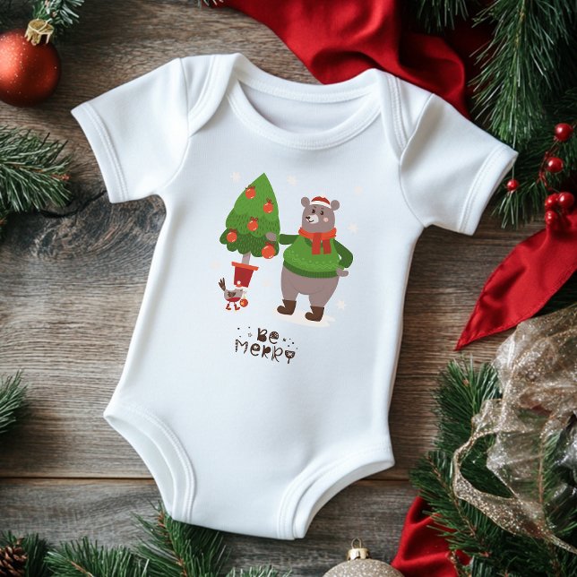 Body Para Bebé Navidades Vacaciones Sé Árbol De Oso Merry Cute (Subido por el creador)