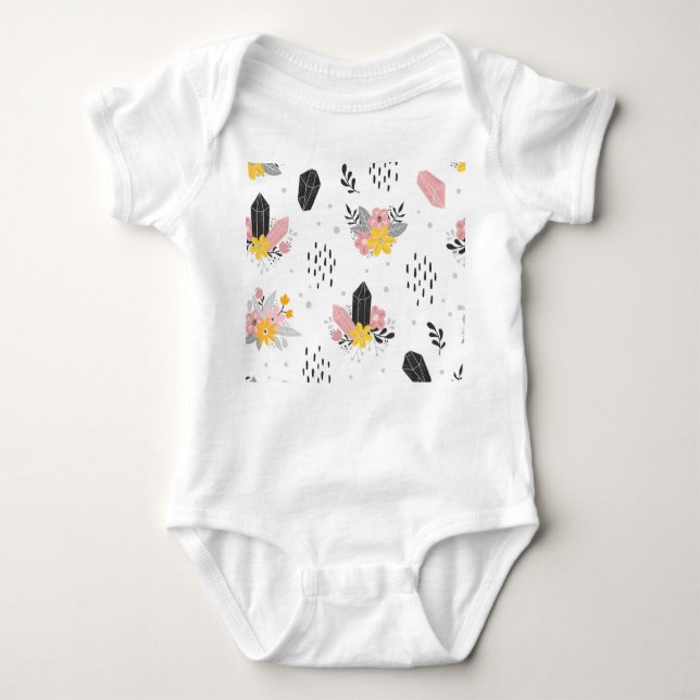 Body Para Bebé Negro, cristales rosas, sin costuras florales. (Anverso)