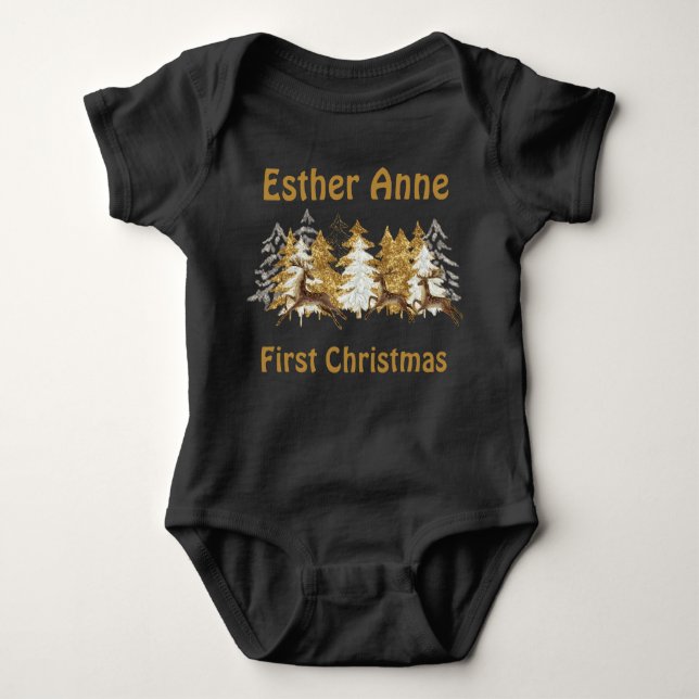 Body Para Bebé Negro Cute Gold Trees Deer Baby Primer Navidad  (Anverso)