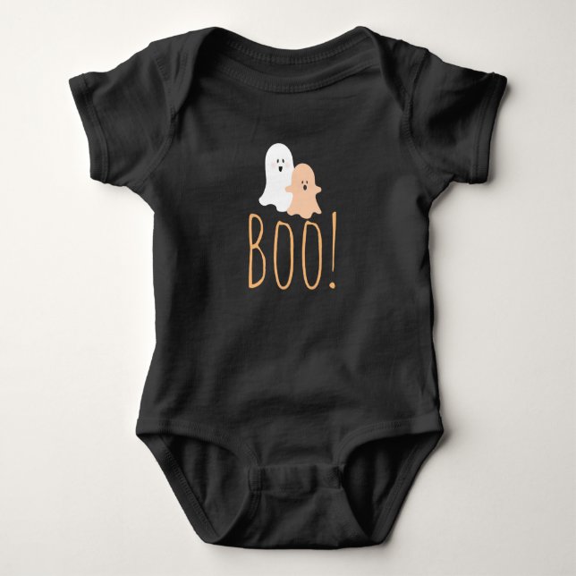 Body Para Bebé ¡Negro y Naranja Cute Boo! Ghosts Halloween (Anverso)