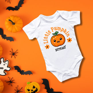 Body Para Bebé Niña de Halloween de pequeña calabaza naranja y ne