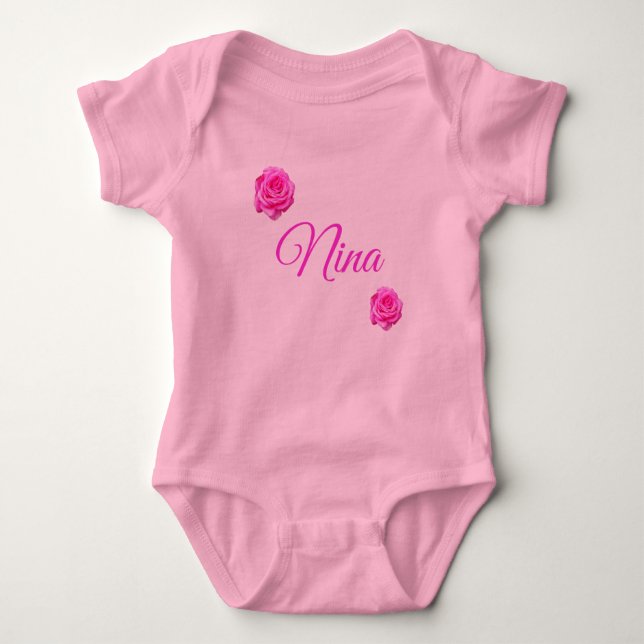 Body Para Bebé Nina, nombre con rosas rosadas, Bodysuit de bebé (Anverso)