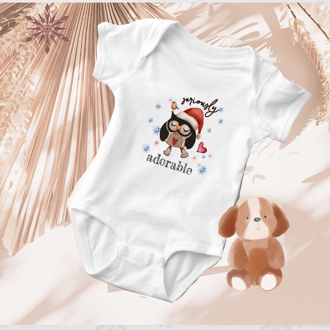 Body Para Bebé Niña pequeña de Navidades cortos (Cute Christmas owl little girl T-Shirt Baby Bodysuit)