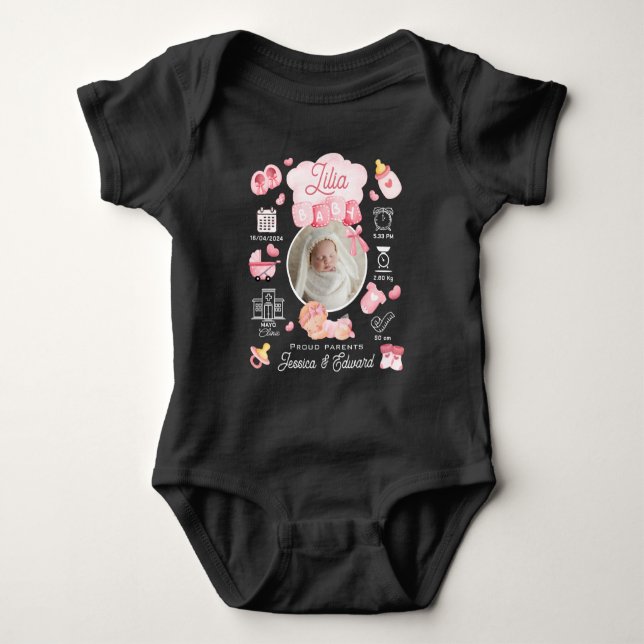 Body Para Bebé Niña pequeña linda Nacida Estrellas Pink Newborn M (Anverso)
