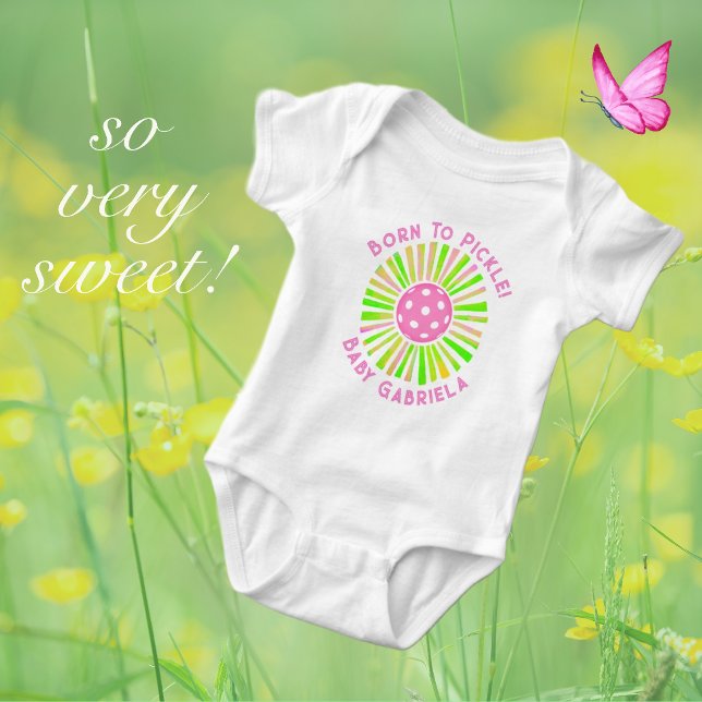 Body Para Bebé Niña rosa y verde personalizada (For the sweetest little pickleballer! Personalize text on front and back.)