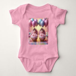 Body Para Bebé Niñas gemelas en globos pasteles y cintas