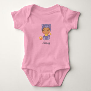 Body Para Bebé Niño Bebé Niña Gato Morado Nombre Personalizado