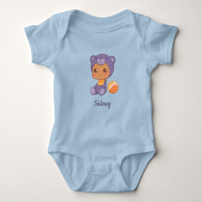 Body Para Bebé Niño Bebé Niña Oso Púrpura Nombre Personalizado (Anverso)