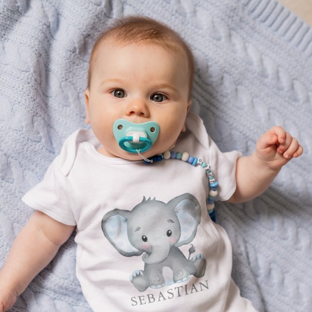 Body Para Bebé Niño de color acuático elefante lindo (Cute Elephant Watercolor Baby Boy Baby Bodysuit)