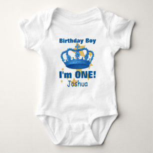 Body Para Bebé ¡Niño de cumpleaños con corona, soy UNO! Nombre pe