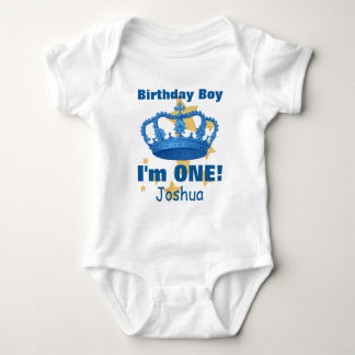 Body Para Bebé ¡Niño de cumpleaños con corona, soy UNO! Nombre pe